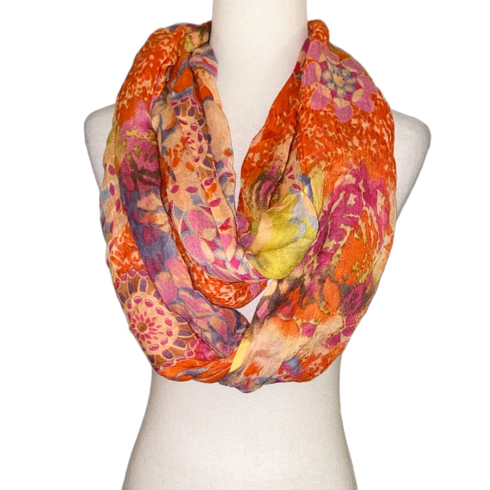 Feathers by Tolani Anthropologie Silk Blend Floral Printed Infinity Scarf Shawl
